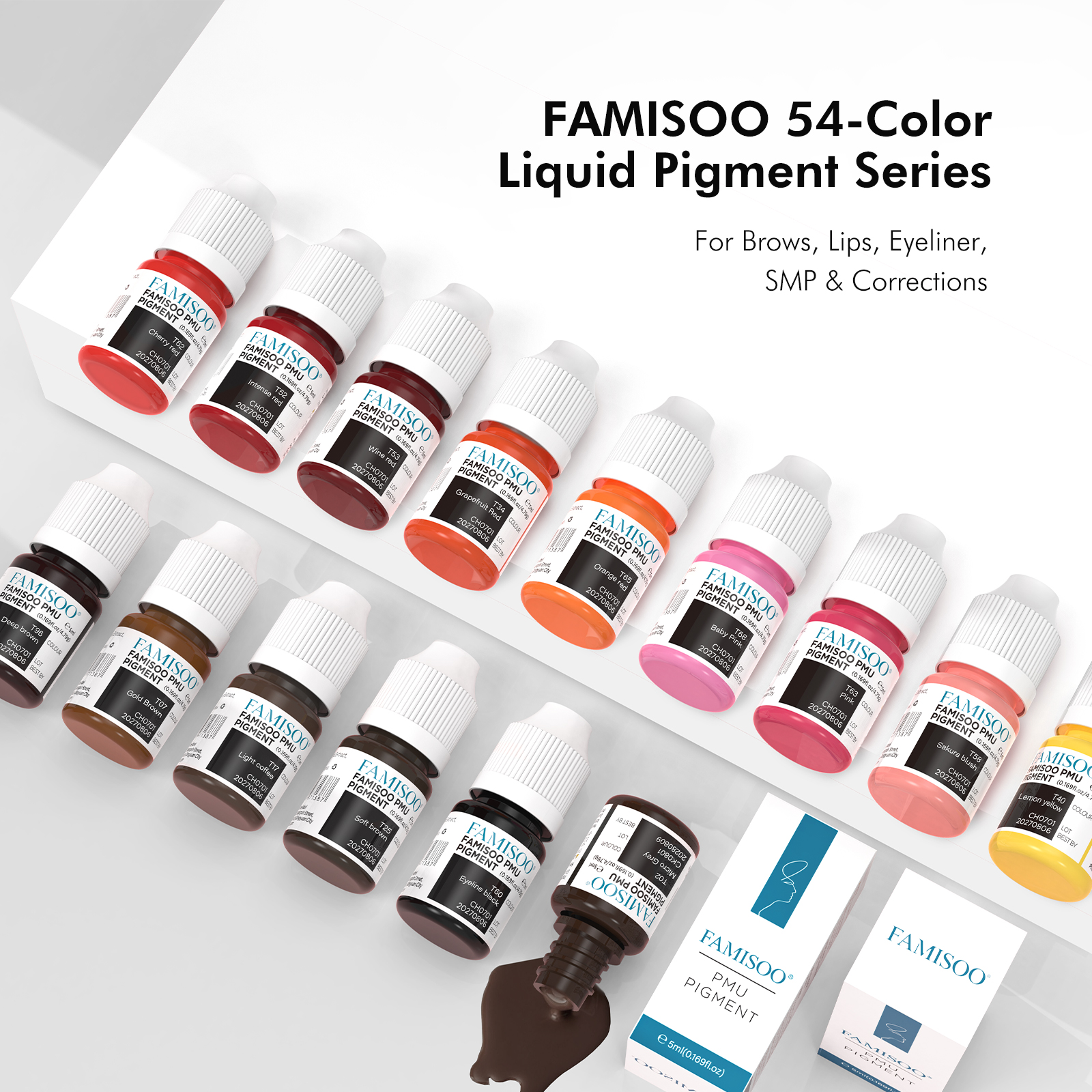 FAMISOO 54 色 5 ミリリットルアートメイク顔料液体顔料シリーズタトゥーインク眉、唇、アイライナー、 SMP