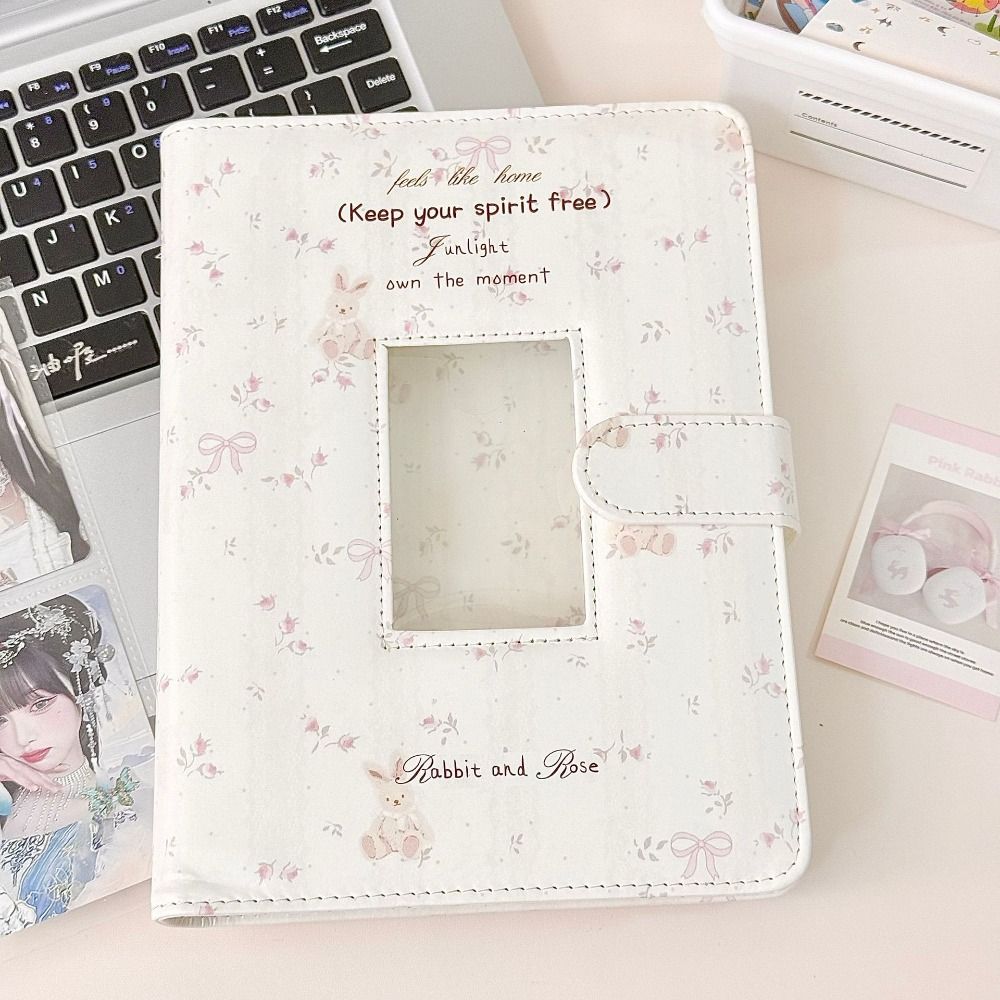 1pc かわいい PU フォトカードバインダー A5 ルーズリーフフォトアルバムピンク花柄グッズブックレットグッズ
