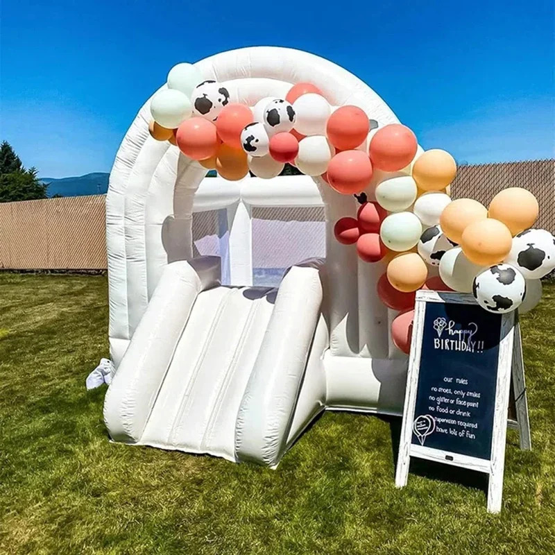 商業白バウンスハウスインフレータブルトールダーボールピット白ミニバウンサージャンプ城/弾む城ソフトプレイ用