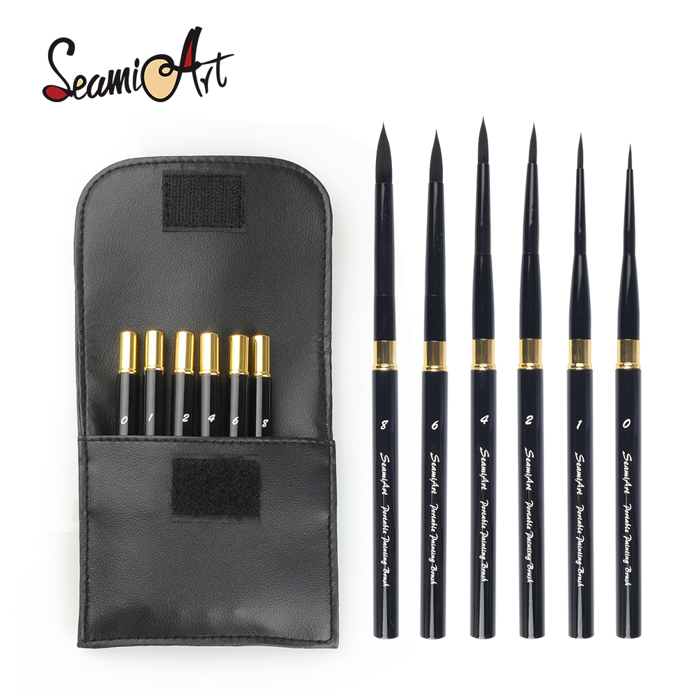 SeamiArt 6 ピース/セットポータブル Pu ブラシバッグ分割可能なショートホルダー水彩ジャーナルペイントブラシ画材用