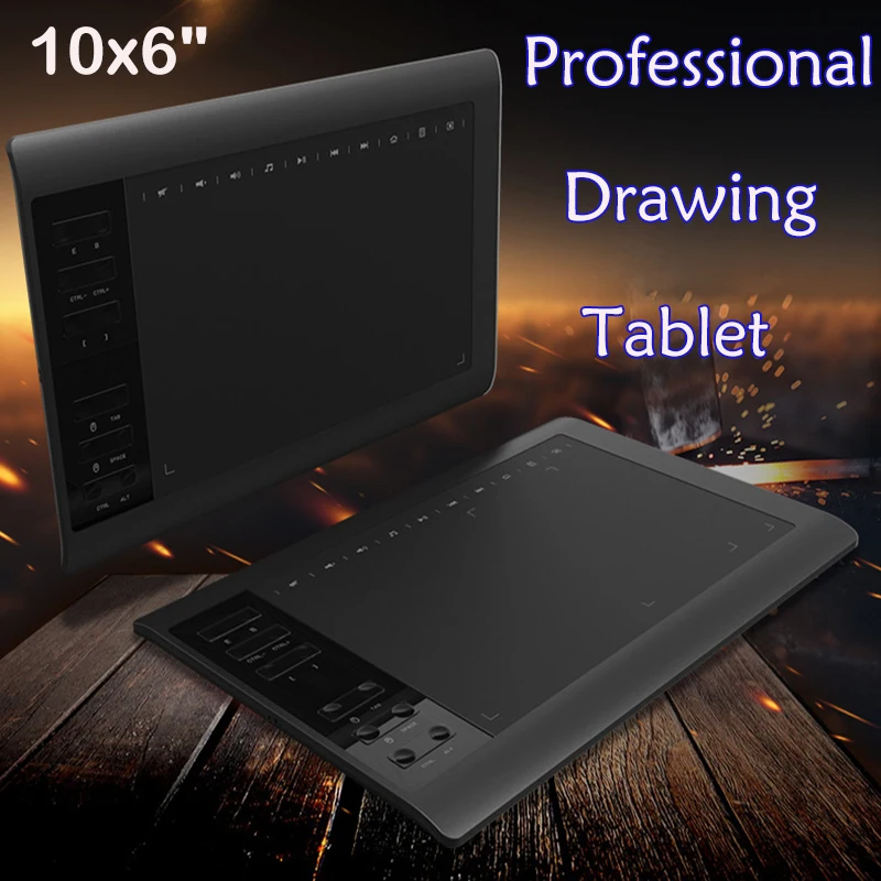 10x6インチプロフェッショナルグラフィック描画タブレット12エクスプレスキー8192レベルバッテリーフリースタイラス/ペンリフィル30本サポートPC/ラップトップ