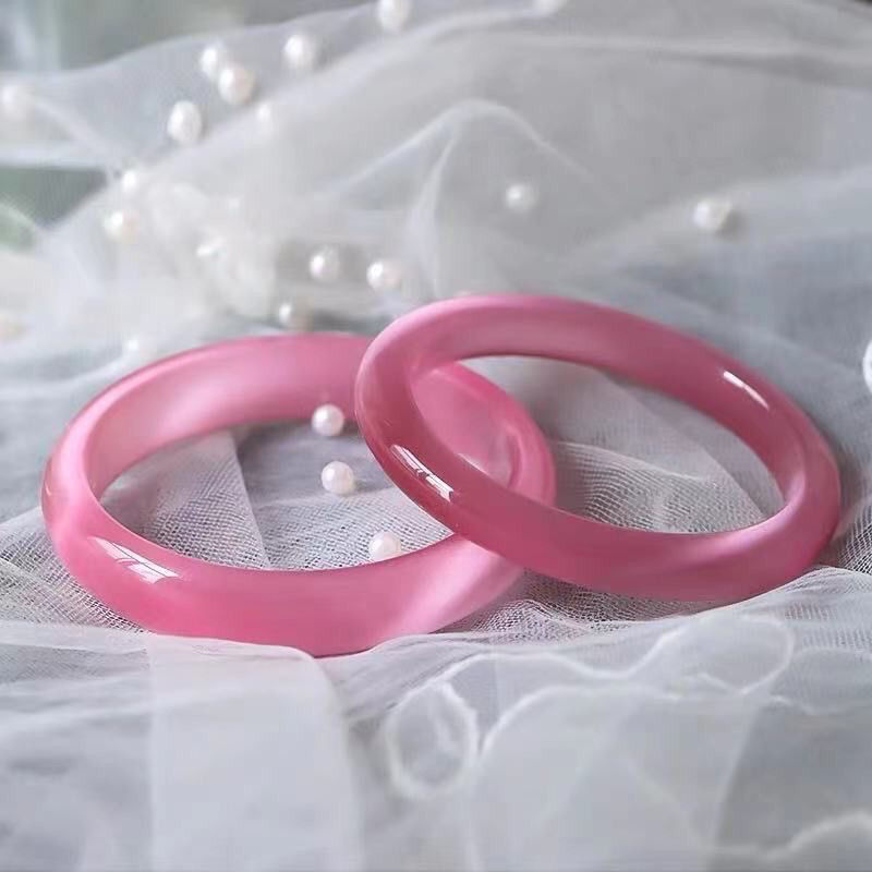 ナチュラルキャットアイストーンバングル女性ヒーリング宝石ファインジュエリー本物のピンクキャットアイストーンブレスレットバングルガールフレンドママギフト