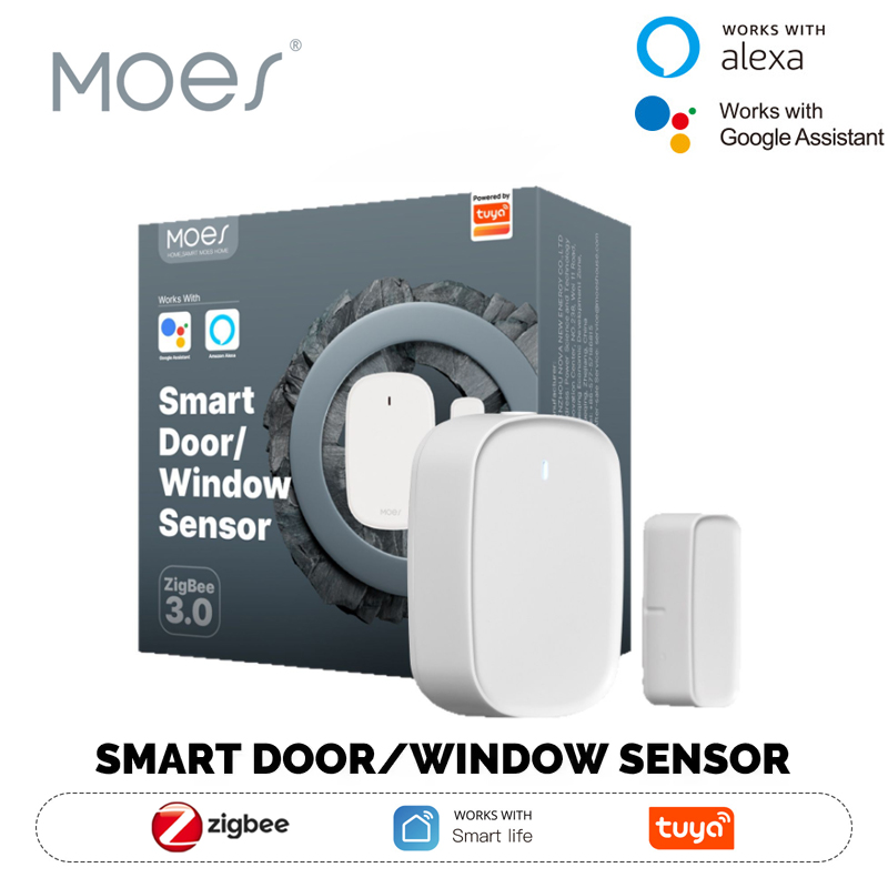 MOES Tuya ZigBee/WiFi スマート ドア センサー、アプリ制御、窓/ドア検出、スマート ライフ互換性で家を保護