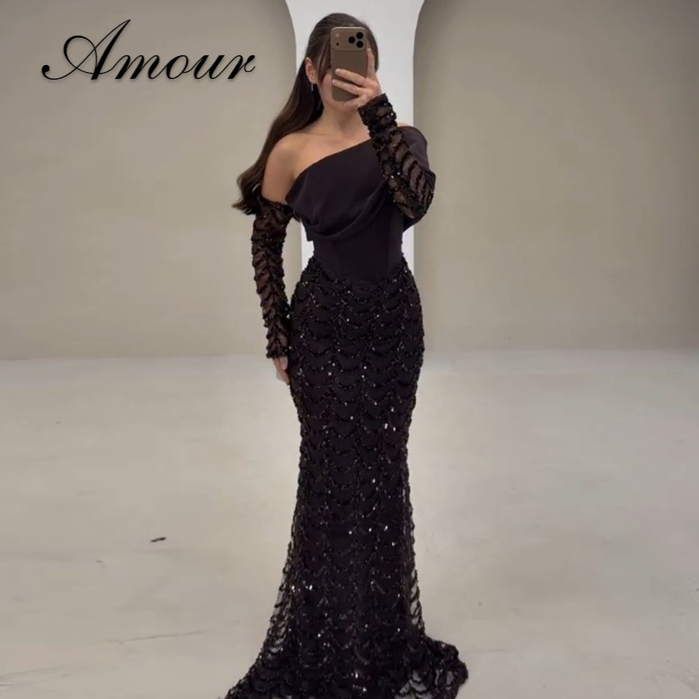 Amour カスタマイズされた高級サウジアラビアクウェートワンショルダーイブニングドレスマーメイドビーズ床長さの女性のフォーマルイブニングドレス 2026