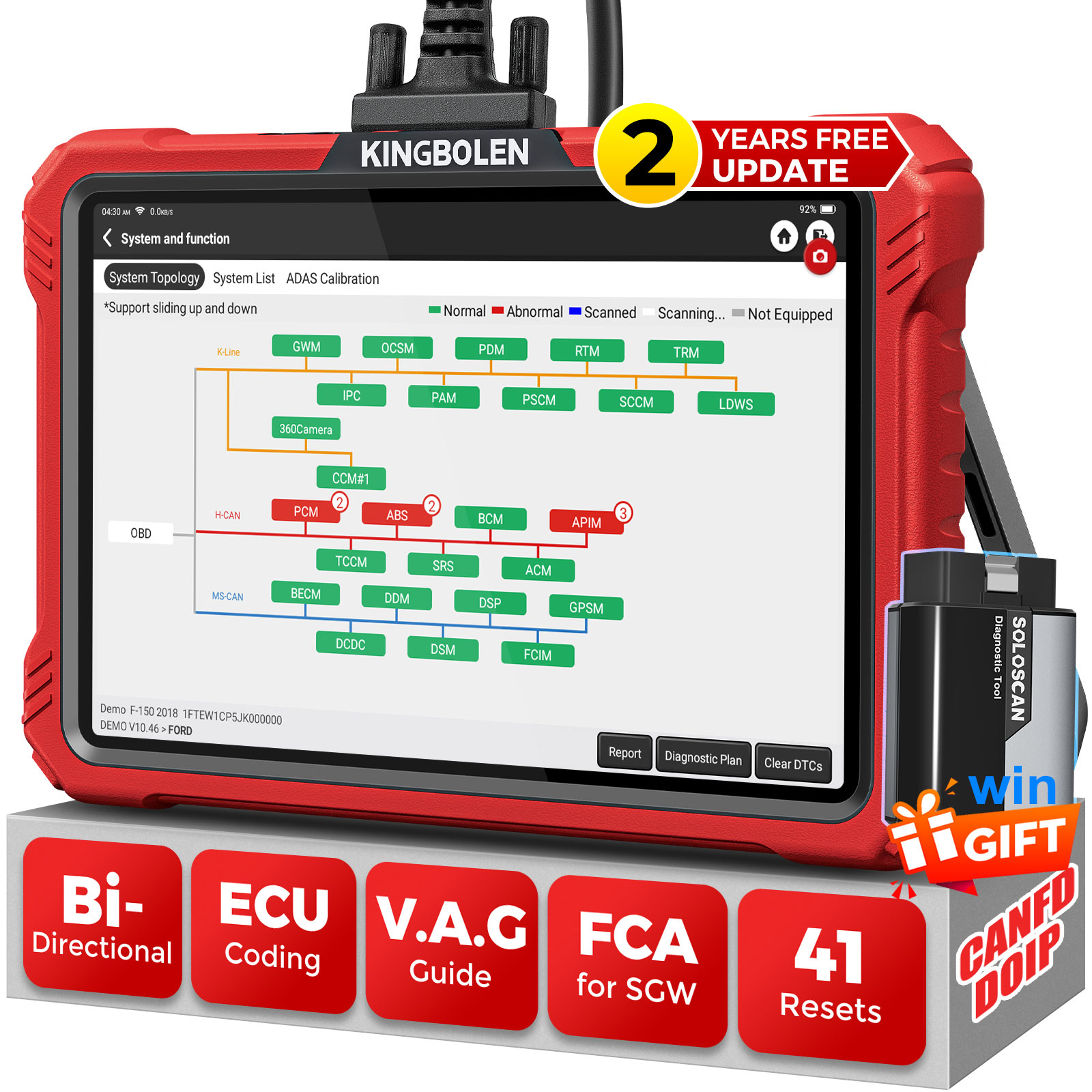 KINGBOLEN K10 PRO K10 Elite Full System Diagnostic Tool Topology Map ECU Coding Bi-Directional CAN FD DoIP OBD2 Scanner 40 Reset