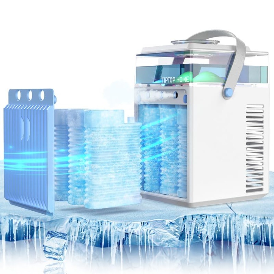 卓上用ポータブルエアコンファン、ホワイトABSプラスチック、ホワイトカラー、加湿機能付き5-in-1充電式蒸発クーラー