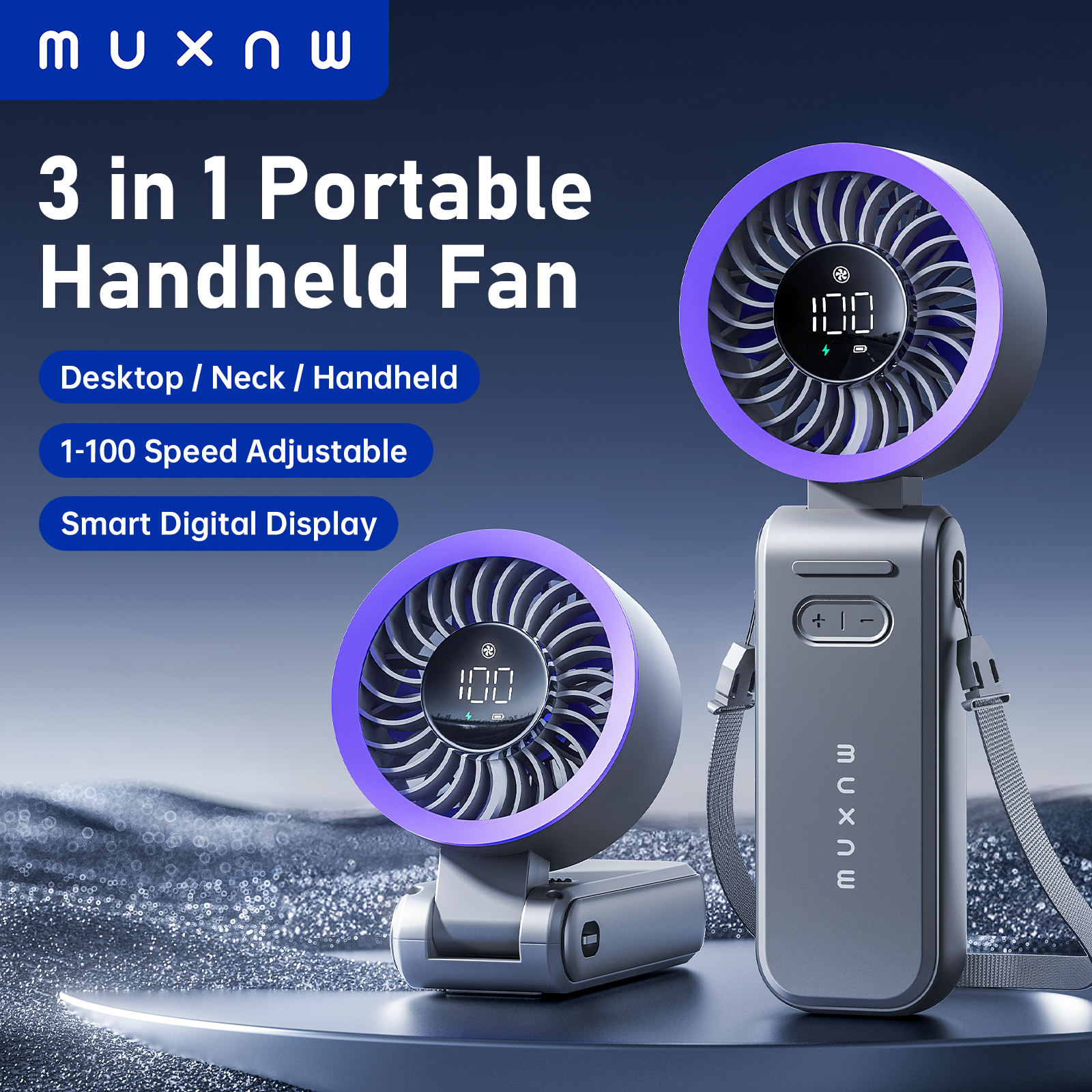 MUXNW 3 in 1 ポータブル ハンドヘルド ファン: ミニ パーソナル ファン 3600mAh 充電式折りたたみ式ターボ USB - サマー ビーチ トラベル 冷却