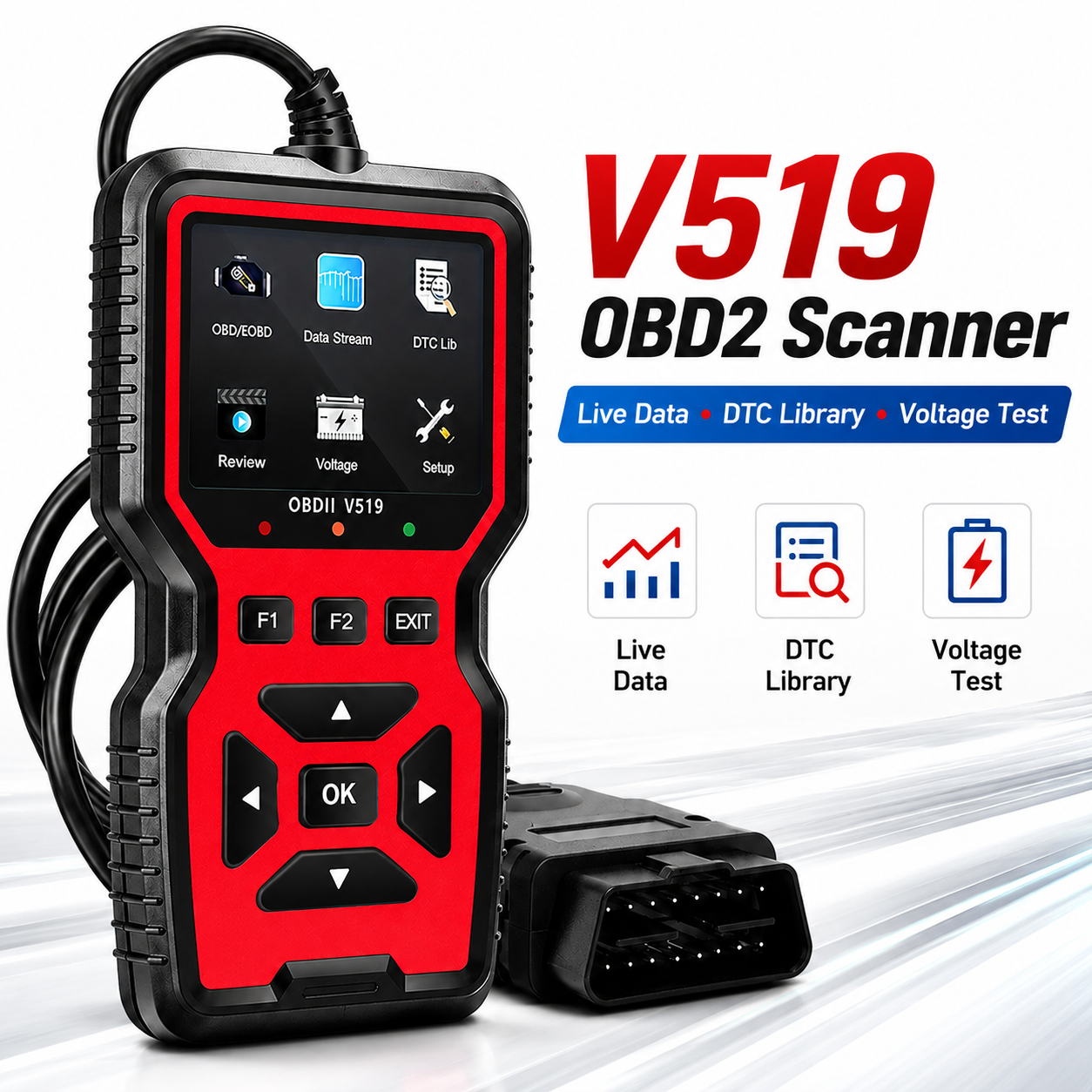 V519 Obd2 車診断スキャナー USB 電源エンジン故障コードリーダーライブデータチェックエンジンライトリセット Obdii/Eobd ツール