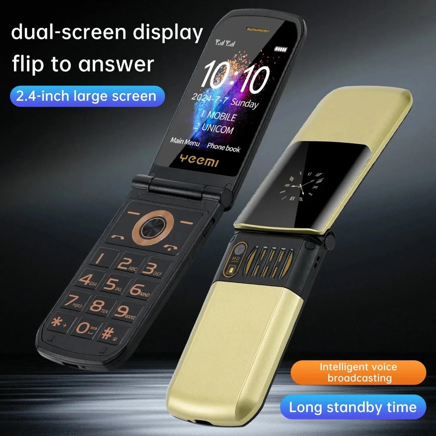 YeeMI S7 4G 高品質耐落下携帯電話 2.4 インチフリップフィーチャーフォンデュアル SIM Bluetooth 大きなフォント高齢者用電話