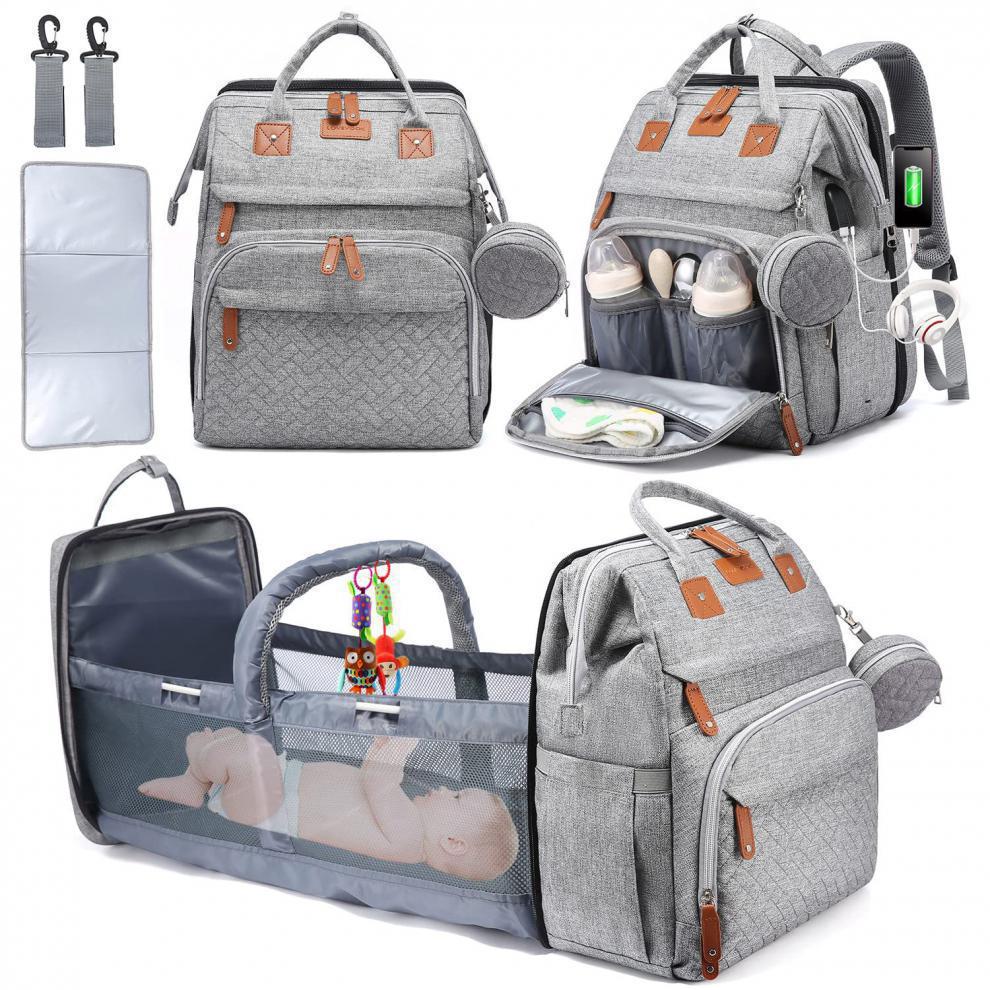 3 in 1 おむつバッグ バックパック 折りたたみ式 ベビーベッド 防水 トラベルバッグ USB充電付き おむつベビーカーバッグ おむつ替えベッド付き 3タイプ