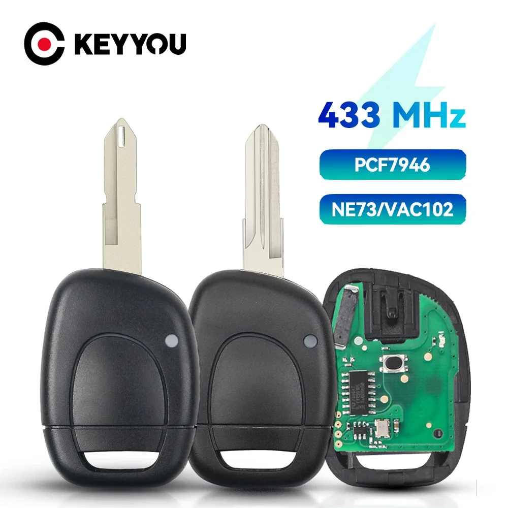 KEYYOU 1 ボタンルノークリオマスタートゥインゴカングー 433Mhz 車のリモートキーフィット包茎 NE73 VAC102 ブレード ID46 PCF7946 チップシェル