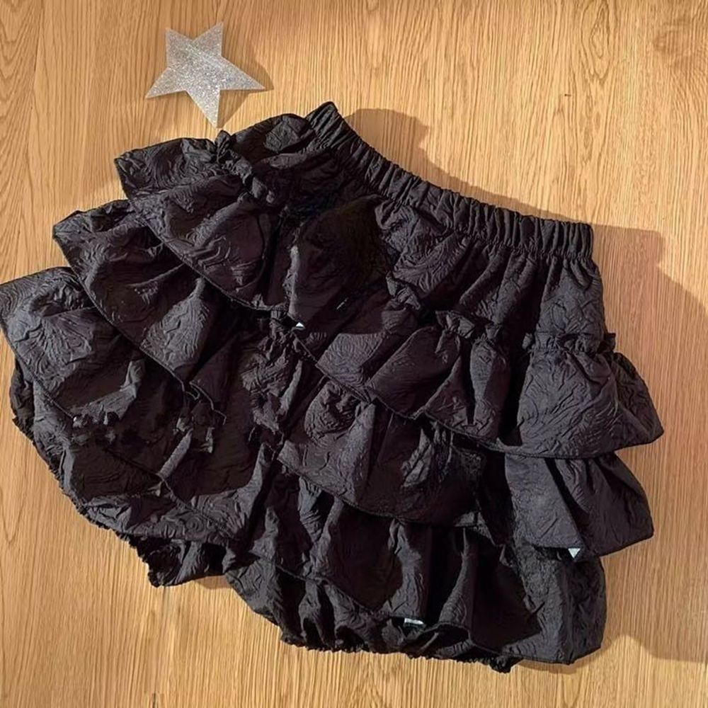 女性ミニスカートロリータ黒スコートティアードフリルレーストリムミニスカート内蔵ショーツ少女ガールコケットバレエコア夏