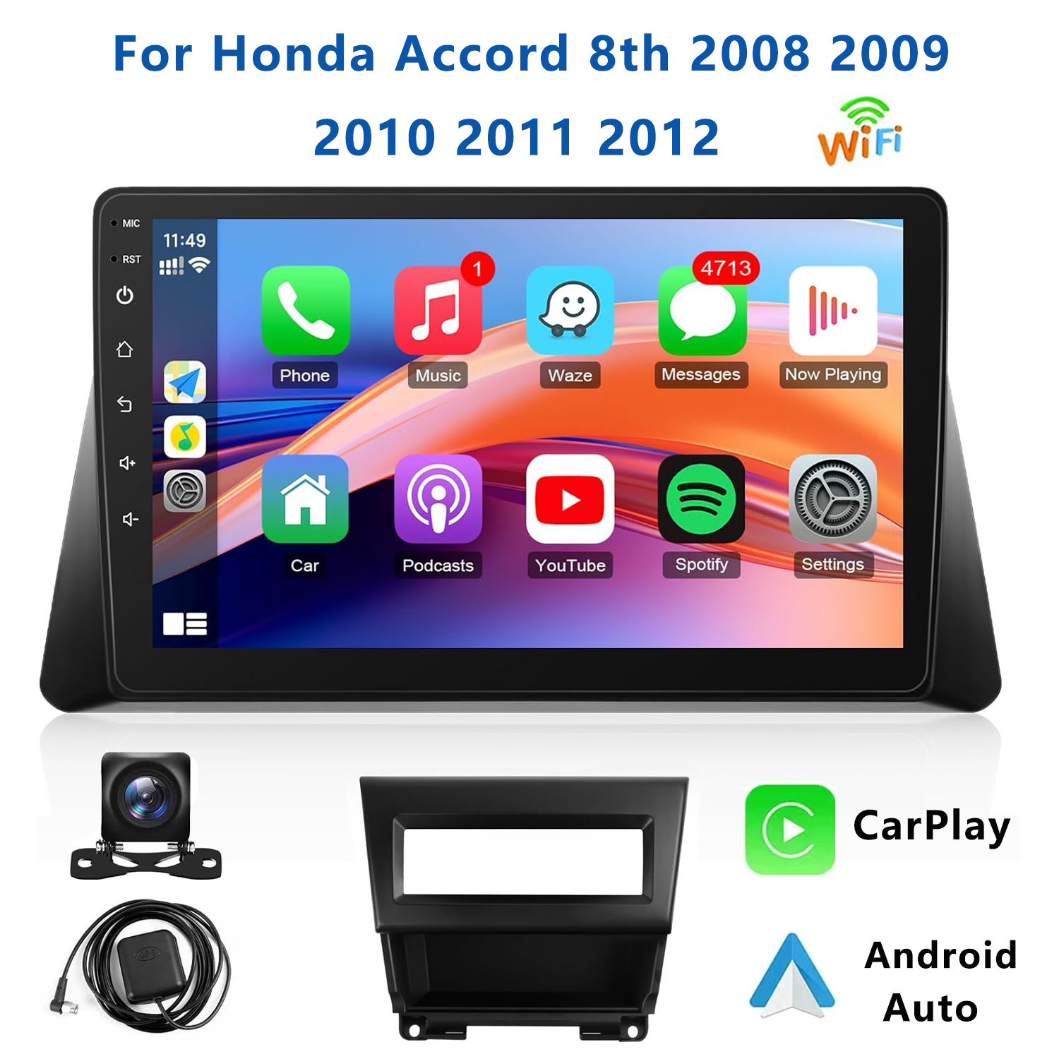10.1 インチワイヤレスカーラジオホンダアコード 8th 2008-2013 CarPlay Android 自動タッチスクリーンカーステレオリアカメラ GPS FM