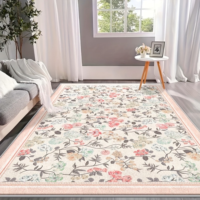 リビングルーム用カーペット大ピンク寝室敷物ベッドサイドフロアマット春の花植物カーペット牧歌的なスタイル家の装飾敷物