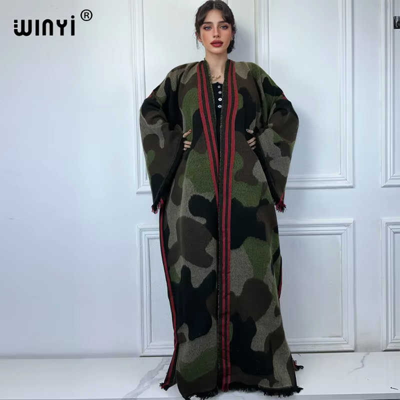 WINYI 冬タッセルカーディガンクラシック刺繍ロングコートイスラム教徒の女性のドレスローブアバヤドバイ高級中東女性着物