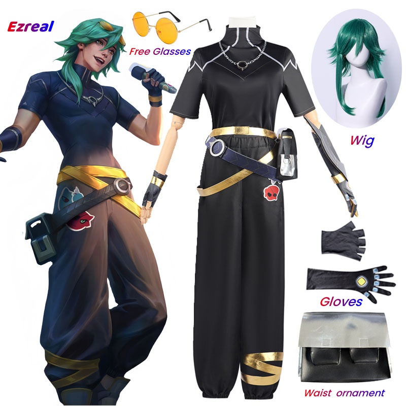 ゲーム LOL HEARTSTEEL エズリアル コスプレ衣装 LOL HEARTSTEEL GQ エズリアル ブラック ユニセックス スーツ ハロウィン フルセット メガネ付き