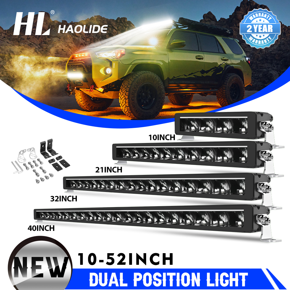 HL デュアル DRL LED ライトバー 10 インチ-52 インチフードリフレクター 6000K LED ドライビングライト 6500K 3000K DRL オフロード用トラック 12V 24V