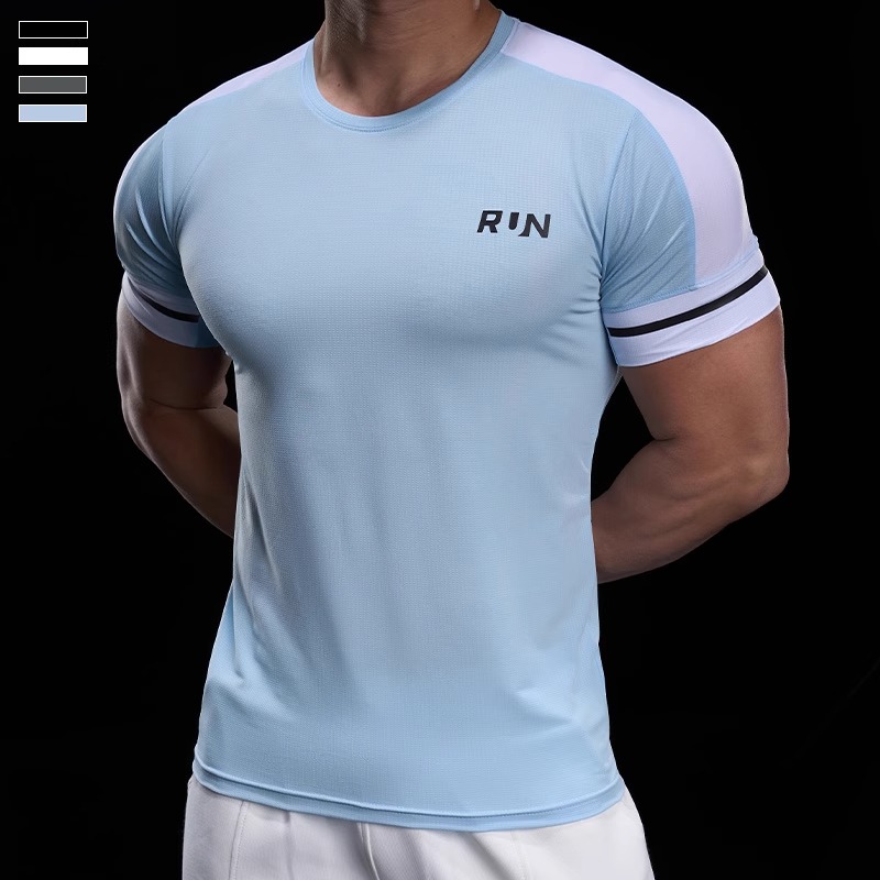 2025 春夏メンズランニングトレーニングスポーツジムフィットネストップ速乾通気性高弾性半袖 Tシャツ男性