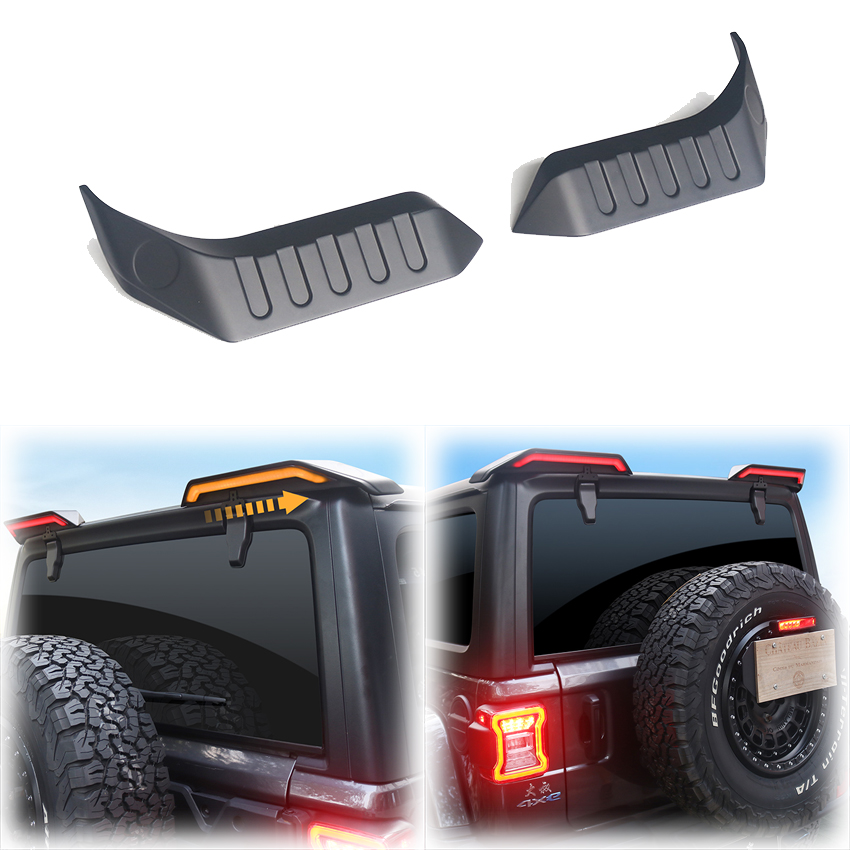 2007-2023 ジープラングラー JK JL 車のリアルーフ LED スポイラーテールサイドスプリッタートップウイングリップ EU