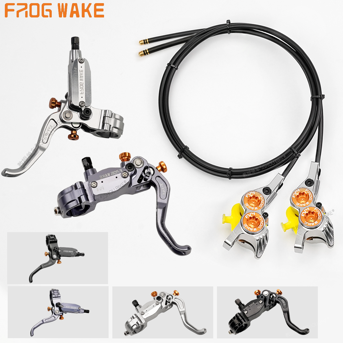 FROG WAKE FV4 4ピストン油圧ディスクブレーキキット 分割型アルミインラインラジアル フロント/リアブレーキ グレー/シルバー/ブラック バイクパーツ