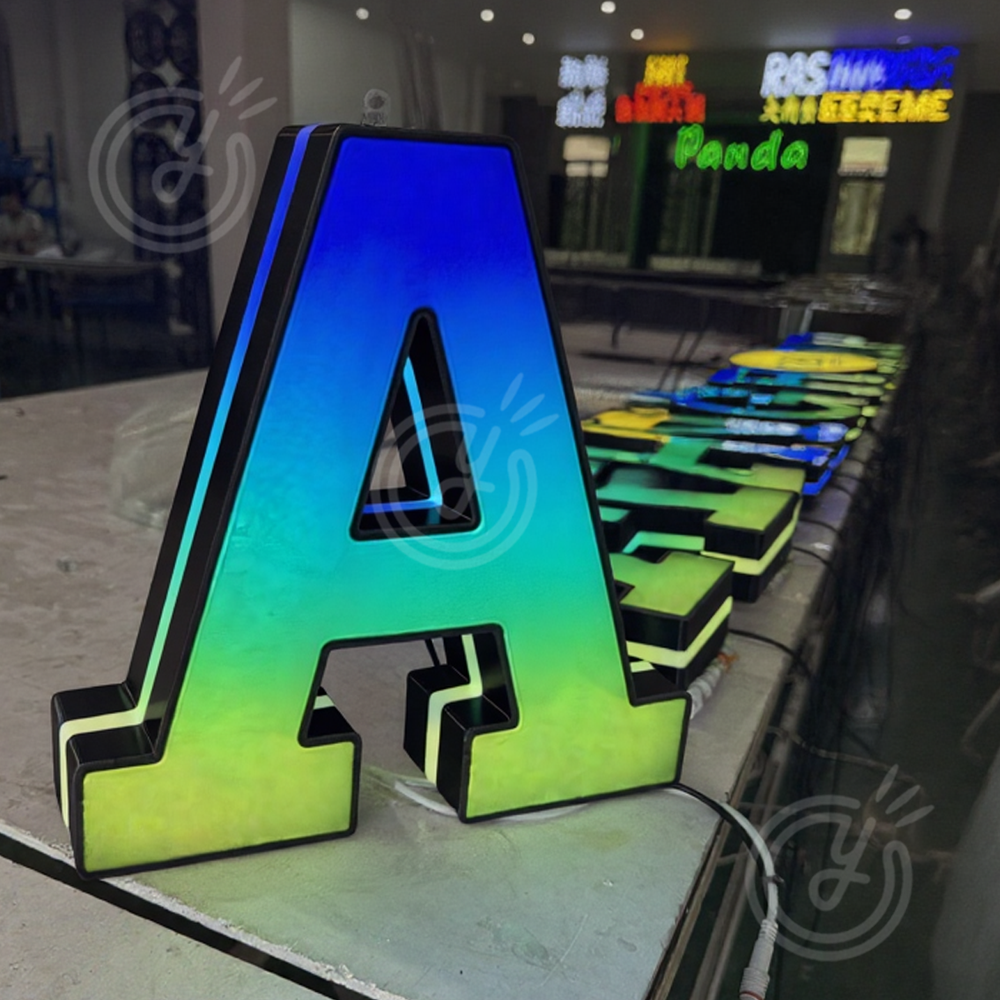 カスタム RGB メタル LED サイン壁ロゴ発光文字屋外会社店舗ライト看板、ビジネス 3D アクリル看板装飾