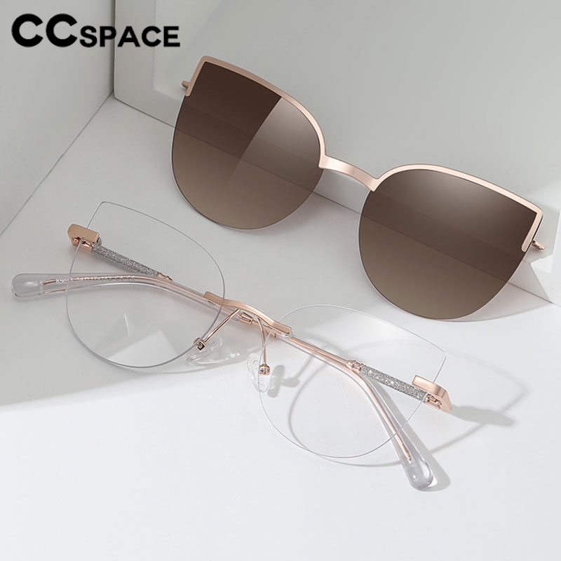 CCspace 磁気クリップオンリムレスメガネ偏光サングラスレンズ UV400 ブルーライトブロック女性の装飾メガネ