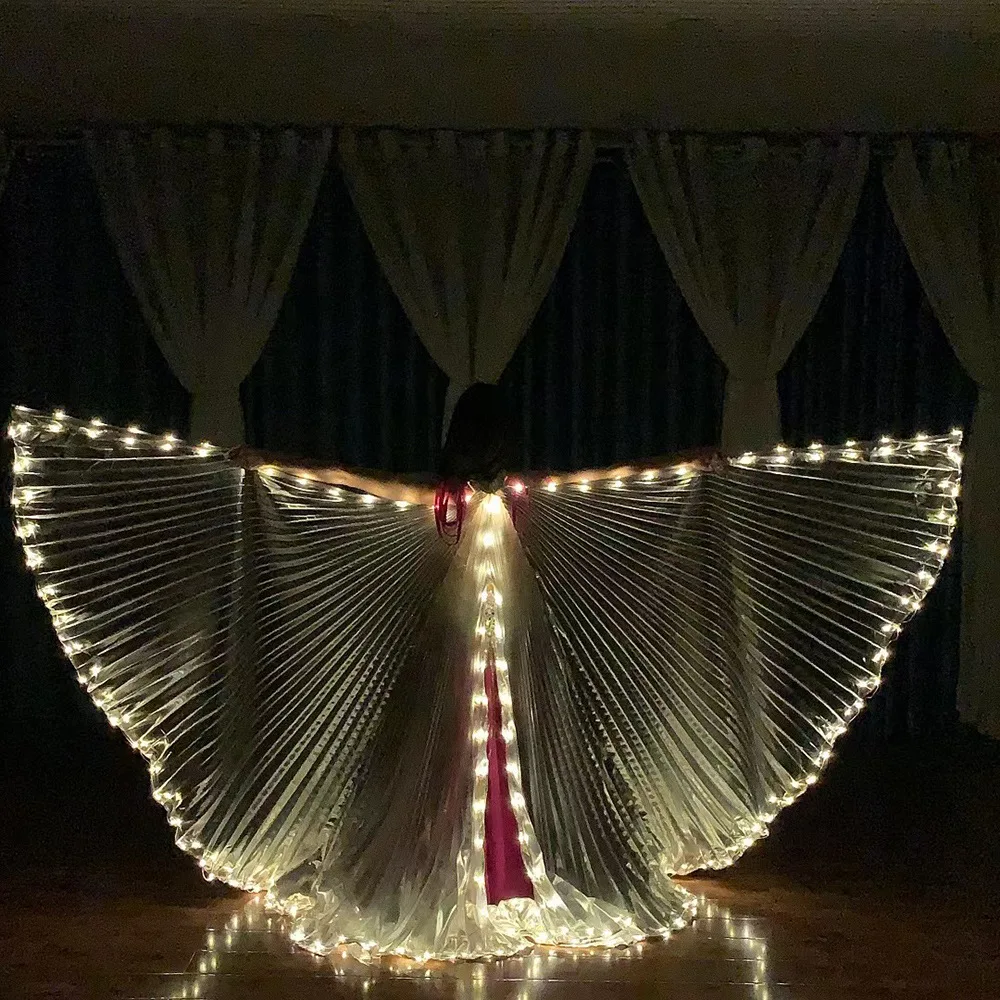 ベリーダンスアクセサリー 145 センチメートル LED ウィングシルバースプリット光る翼ケープハロウィンやステージパフォーマンス TikTok の人気製品