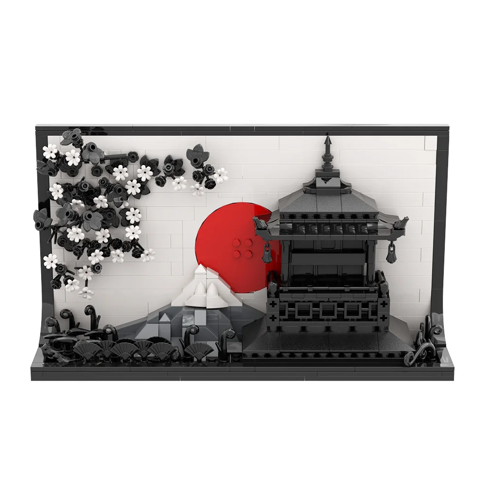 MOC 日本アート 3D 絵画レンガモデル日本都市ストリートビュー 3D さくらアートフォトフレームビルディングブロック組立おもちゃギフト