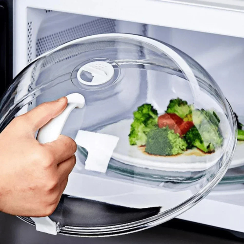 電子レンジ食品スプラッシュガード高温耐性食品加熱カバー、蒸気孔とハンドル付き透明プレートカバー
