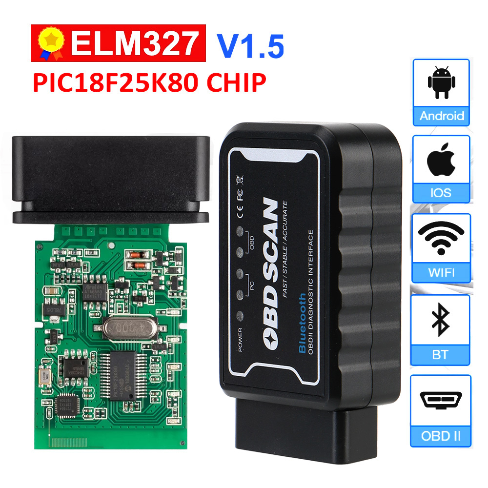 Android/IOS ELM 327 V 1.5 I CAR2 SCAN ELM327 WiFi/Bluetooth V1.5 PIC18F25K80 チップ OBDII 診断ツールスキャナーコードリーダー