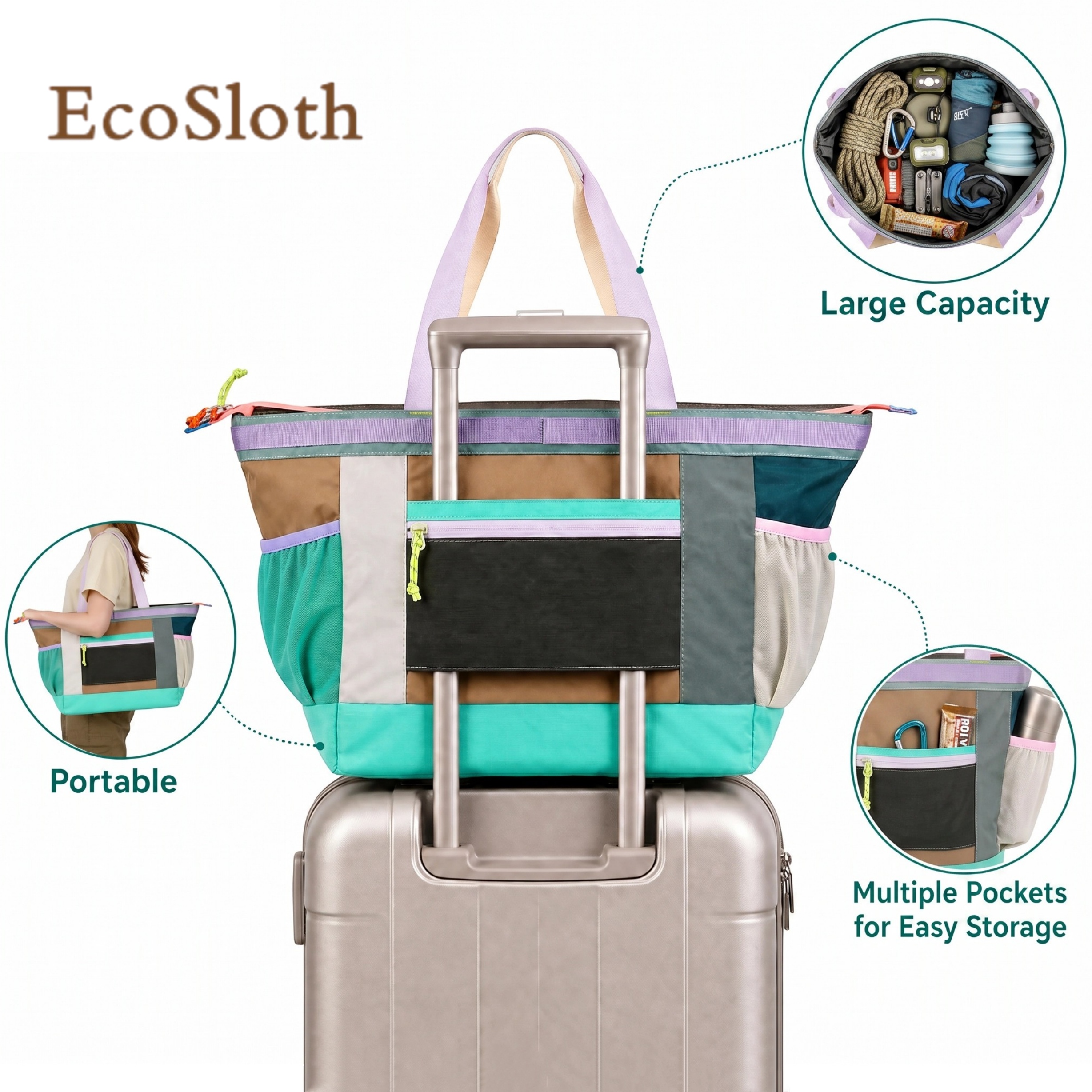 EcoSloth マルチポケット付き大容量トートバッグ