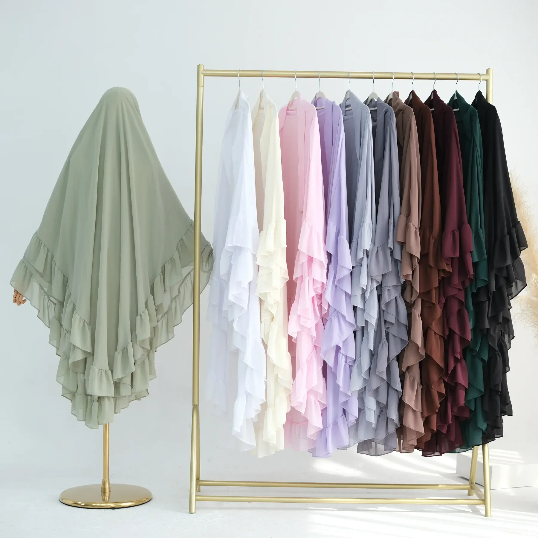 イードジェラバ Khimar 2 層ヒジャーブイスラムイスラム教徒女性トップス頭飾りトルコドバイ Niqab Nikab 祈り衣服ラマダンスカーフ