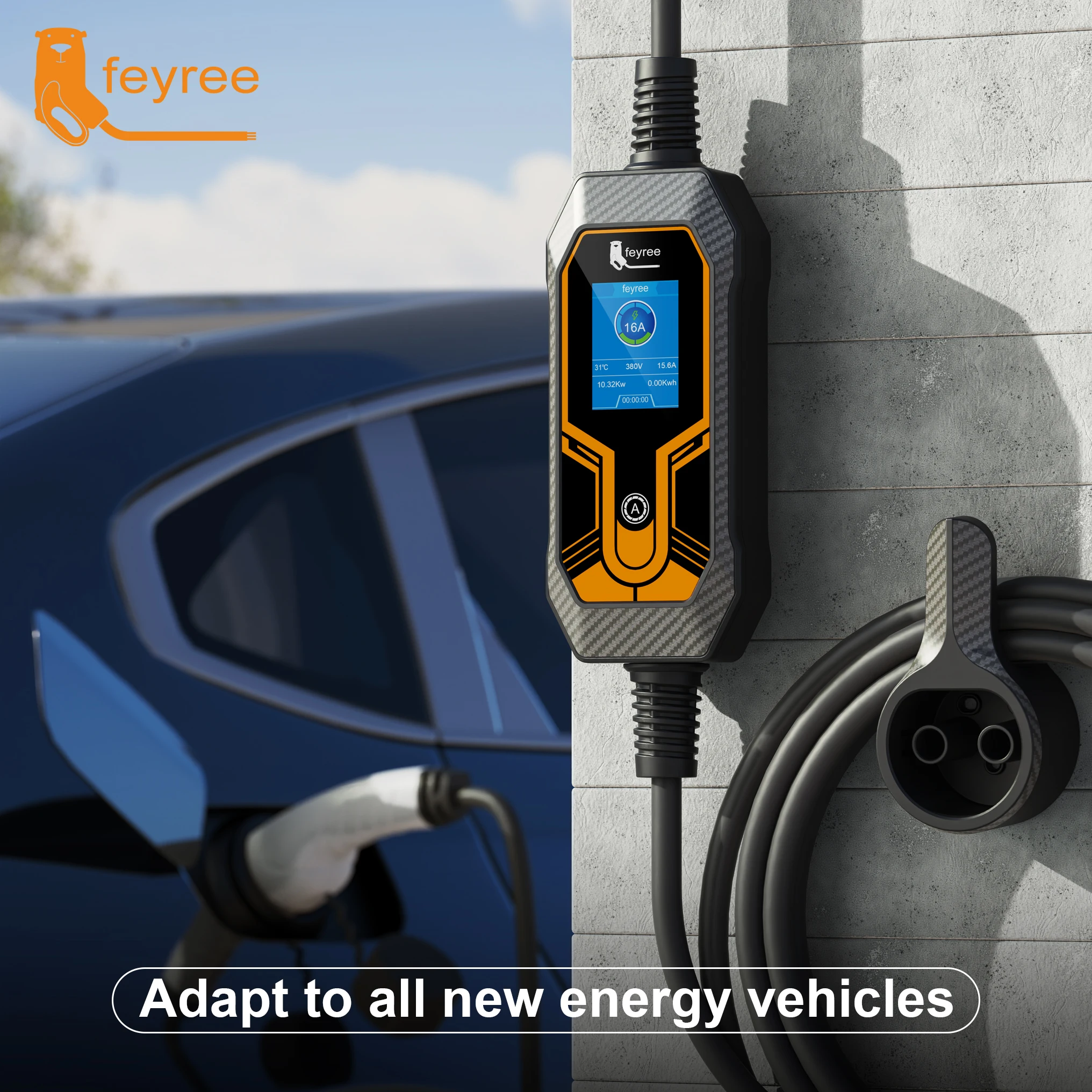 Feyree 11KW Type2 ケーブル 16A 3 相 EV ポータブル充電器 32A 7KW EVSE 充電ボックス 5 メートルケーブル CEE オスプラグ電気自動車の充電器用