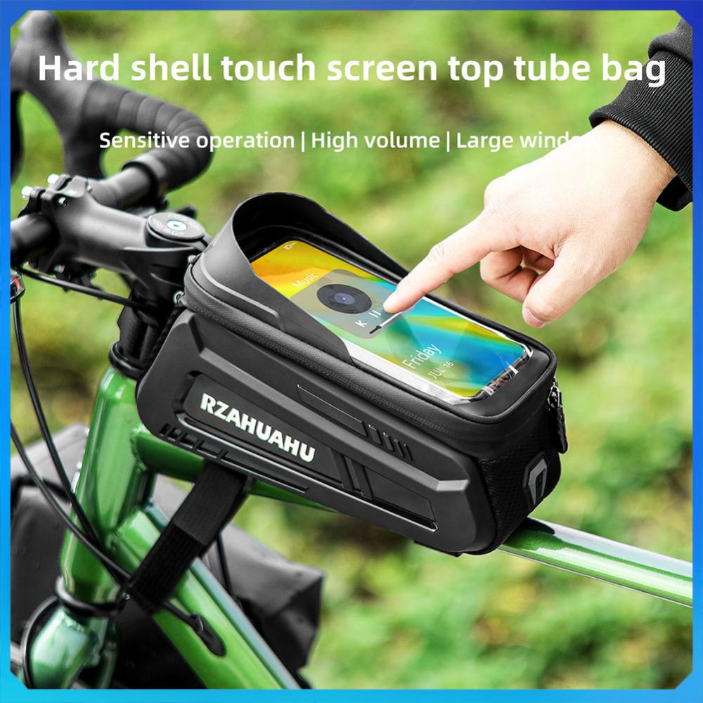 バイク/自転車電話フロントフレームバッグ TPU タッチスクリーンとサンバイザー付きトップチューブバイクバッグバイクポーチ MTB ロードバイク用