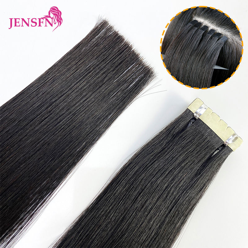 JENSFN ミニテープヘアエクステンション 100% レミーナチュラル本当に人毛ブラウンブロンド 613 ストレートシームレステープインサロン