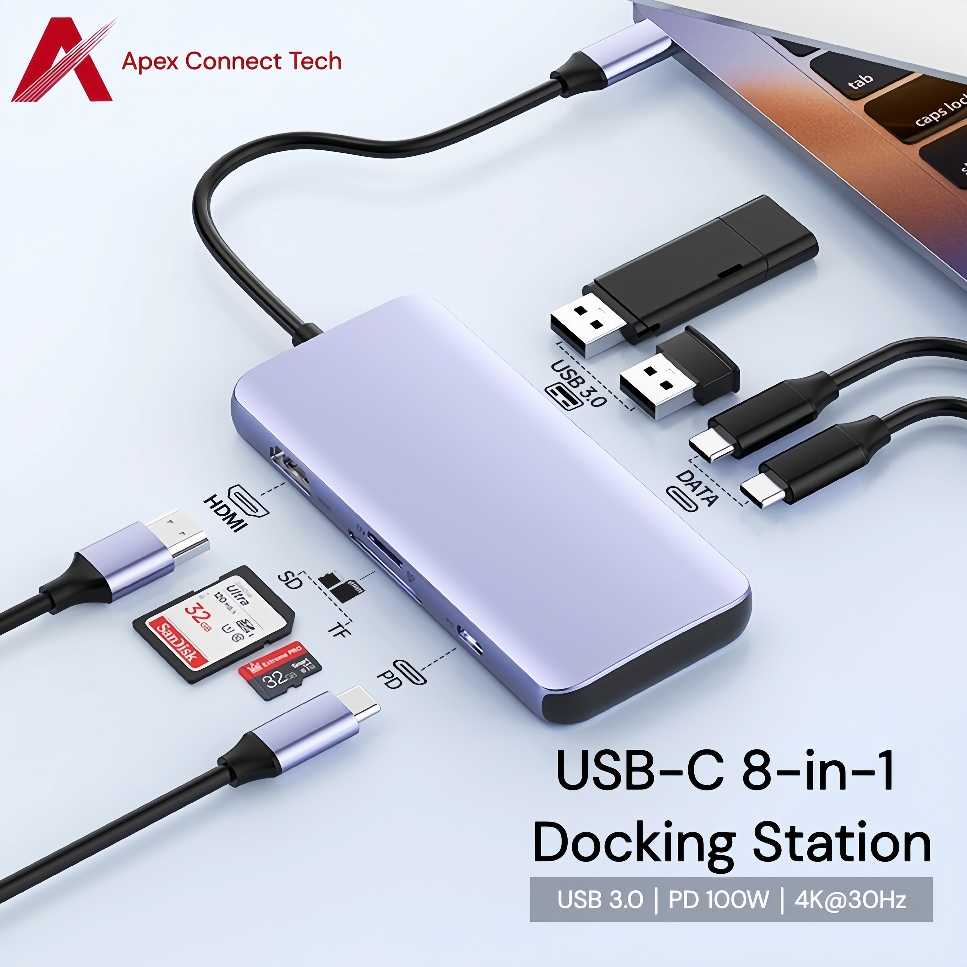 USB ハブ 8 In 1 HDMI タイプ C PD 100W 5Gbps SD TF カードリーダー マルチポート アダプター USB C ドッキング ステーション スプリッター ラップトップ MacBook 用