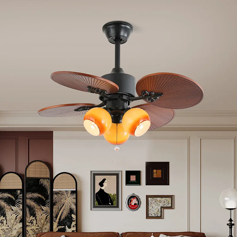 DORIAN ヨーロッパの高級ファンライトアメリカンレトロ LED リビングルームレストラン寝室書斎別荘カフェリモート電動ファンライト