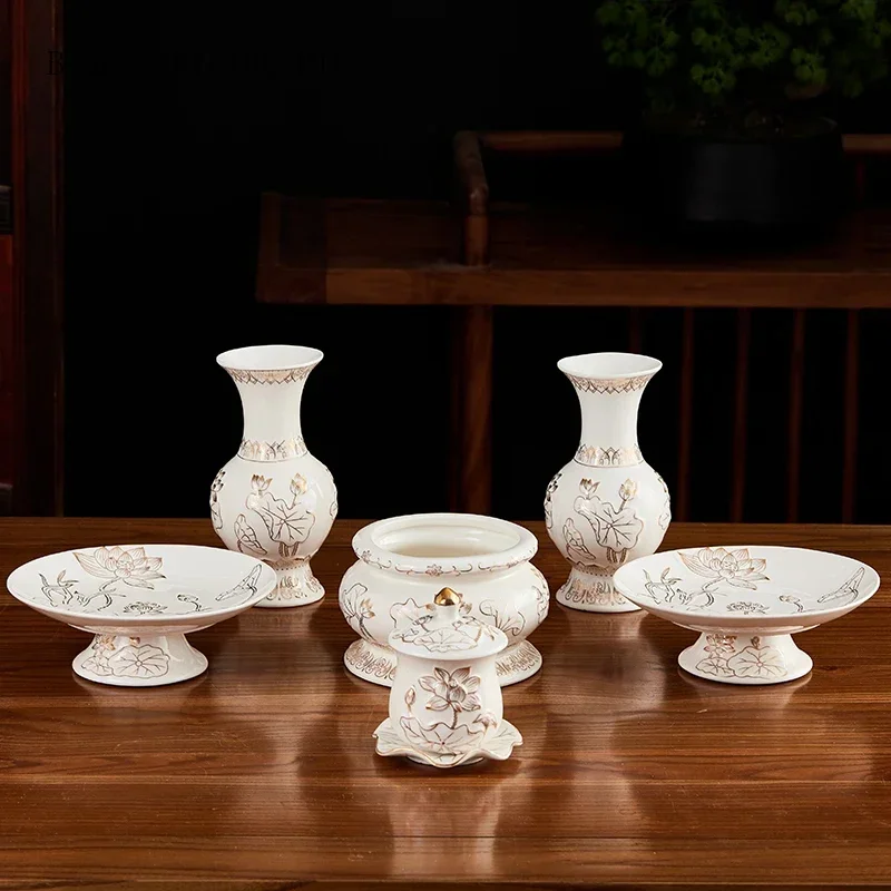 水カップ、香炉、花瓶、果物皿、装飾品を提供する中国のクリエイティブ レリーフ セラミック ロータス 仏陀用品