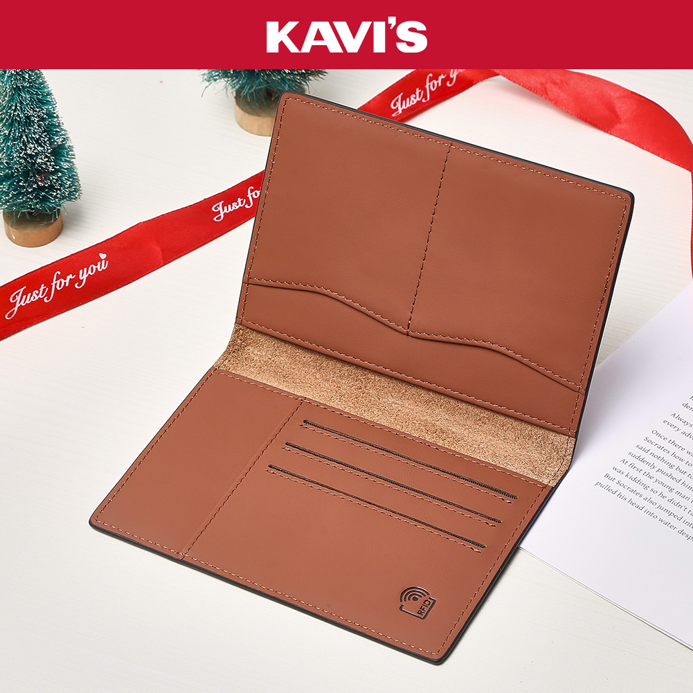 KAVI'S RFID 本革パスポートホルダーウォレット、カードとパスポートスロット付き、男性の旅行の必需品