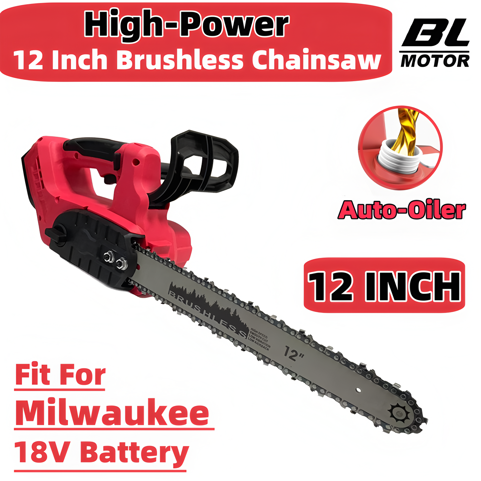 ミルウォーキー 18V バッテリーブラシレス 12 インチチェーンソー高出力自動オイラー電気チェーンソー安全木材切断電動工具