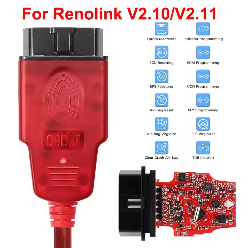 Renolink 2.10/2.11 ルノー ECU プログラマーツール ECU キー UCH マッチングダッシュボードコーディング eeprom とフラッシュ診断ケーブル