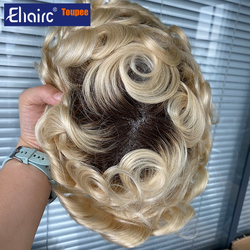 4/613 オンブル 0.08-0.1 ミリメートル男性ヘアプロテーゼダブルノット耐久性のある男性の毛細管プロテーゼかつら男性かつら男 6 "かつら男性のための