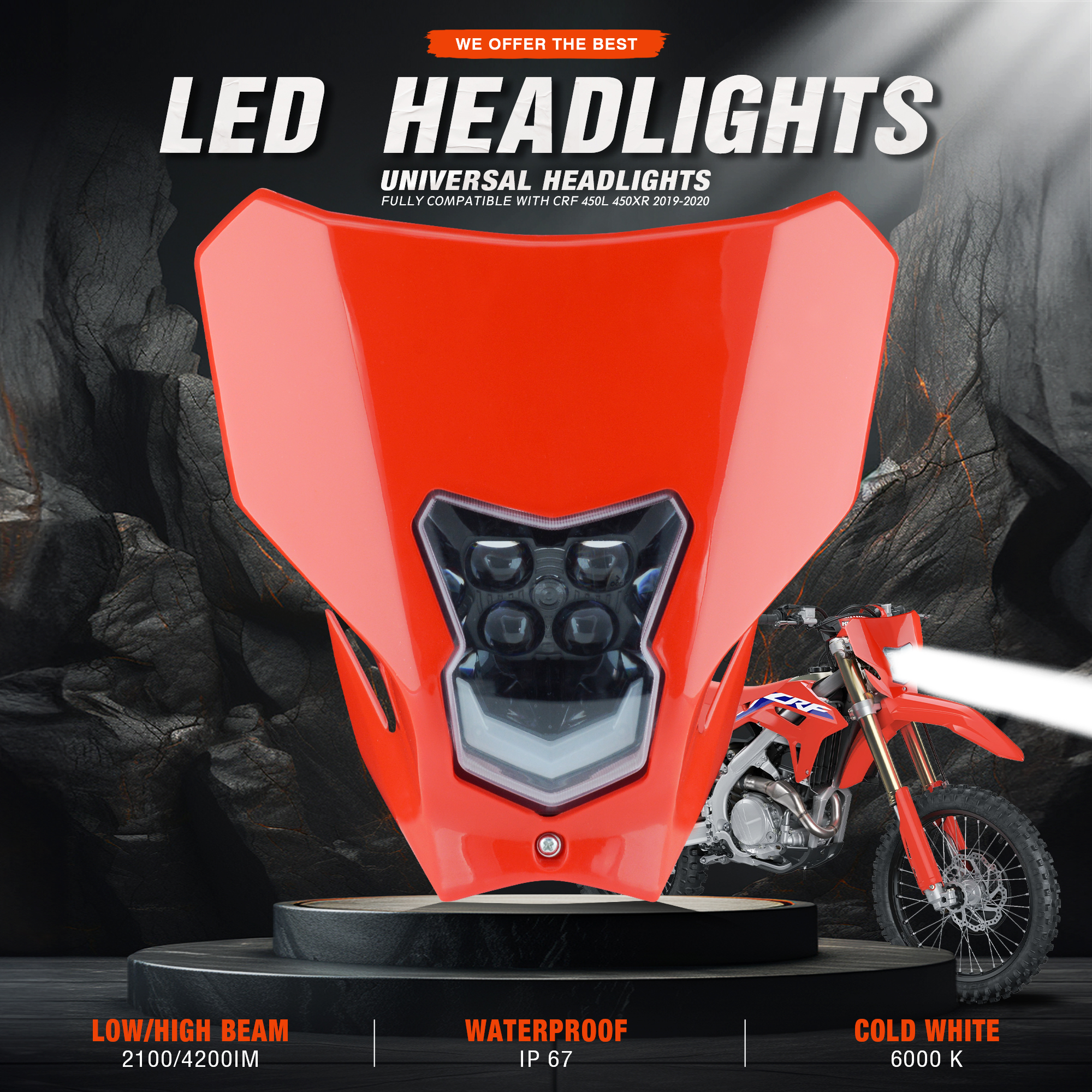 PowerZone オートバイ LED ヘッドライトヘッドランプホンダ CRF CRF450L CRF450XR 2019 2020 スーパーモトヘッドライトフェアリングエンデューロ