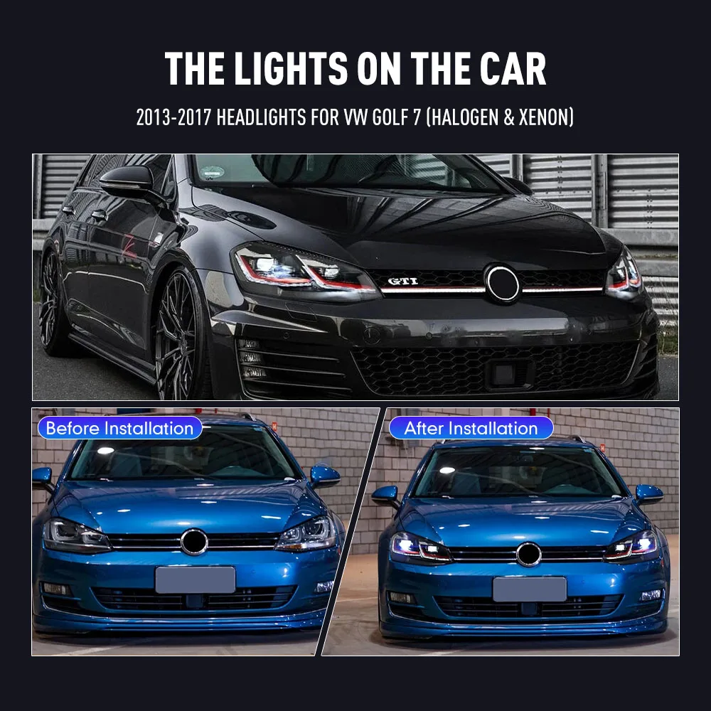 Vw ゴルフ 7 2013-2017 LED フロントヘッドライト車のヘッドライトアセンブリハロゲンキセノン GTI ダイナミックターニングシグナル DRL ヘッドランプ