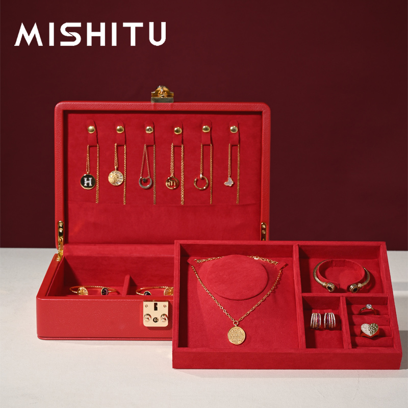 MISHITU ハイエンド二重層ジュエリー収納ボックスイヤリングリングネックレス収納ケースウェディングゴールドジュエリージュエリーディスプレイボックス