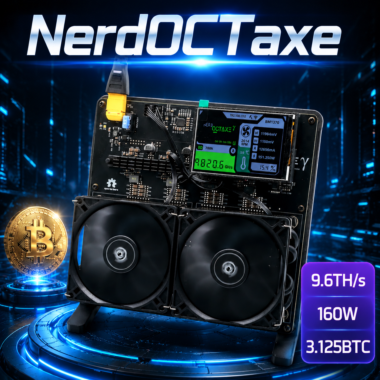 BTC マイナー NerdOCTaxe 9.6T 160 ワット BM1370Chip ソロビットコインマイナー ASIC SHA256 BTC マイニングマシンホームマイニングデバイス