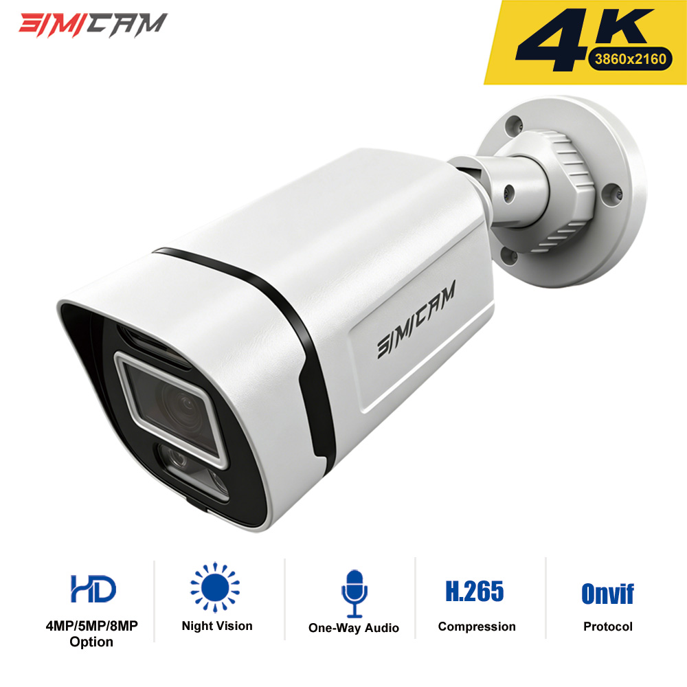 4K Poe ビデオ監視カメラ Ip Onvif オーディオ 48V POE/DC 12V 4MP/5MP/8MP ナイトビジョン弾丸防水セキュリティカメラ NVR 用