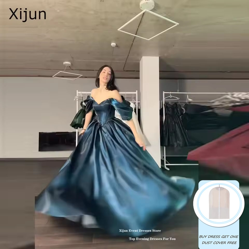 Xijun モダンなターコイズイブニングドレスオフショルダー A ラインフォーマルウエディングドレス光沢のあるロング誕生日パーティードレスカスタマイズ