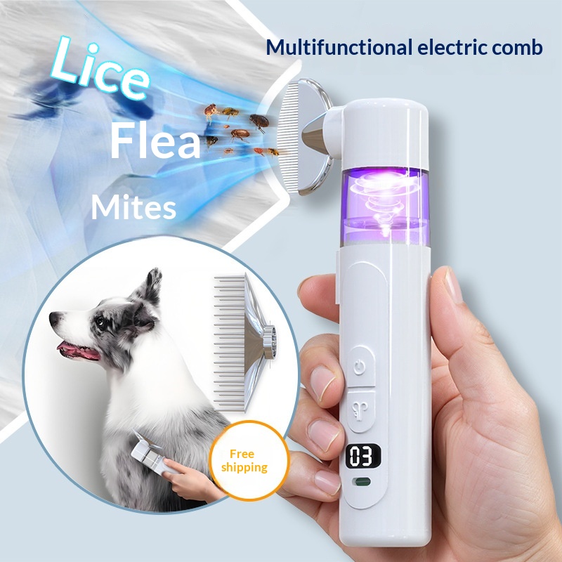 新しい 2-in-1 電動ペットノミ取り器、もつれ取りコーム、ノミ・ダニ取り器、外部寄生虫駆除、新型ノミ取り器