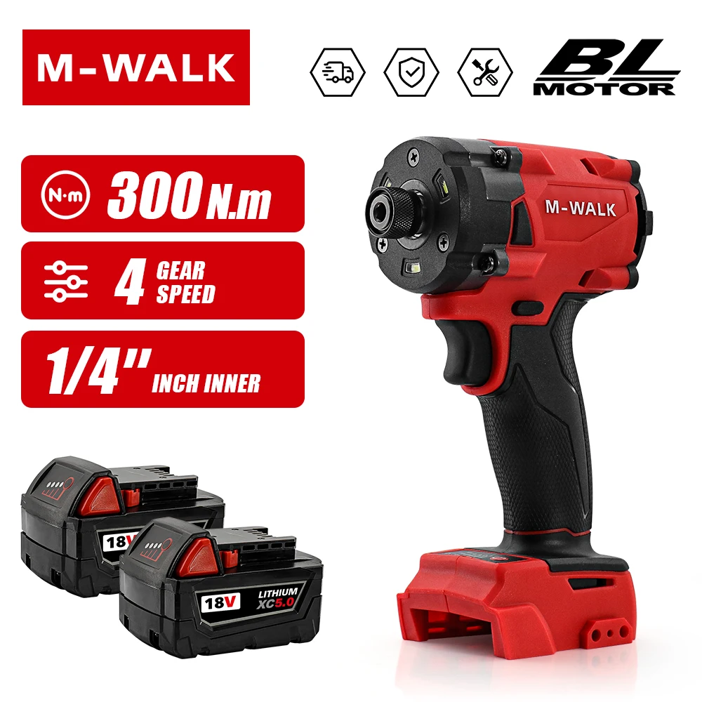 M-ウォーク ブラシレスドライバーミルウォーキー 18V バッテリーピン 300N.M 可変速正逆回転電動ドライバー